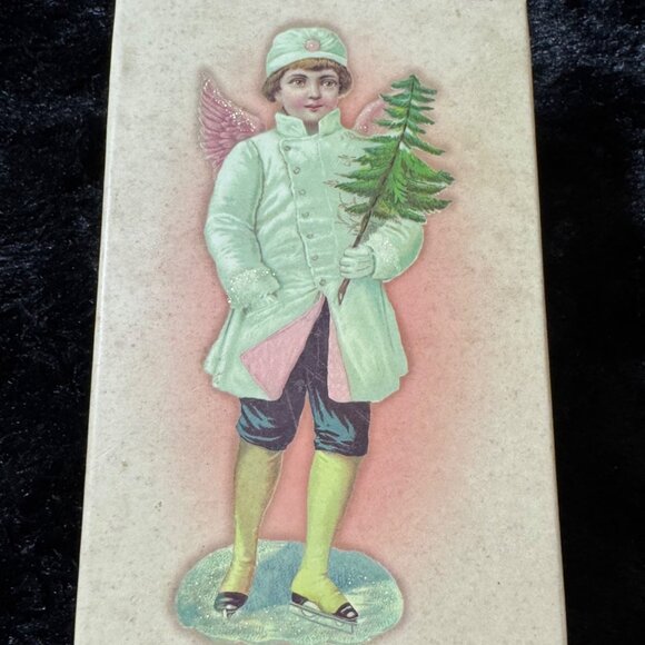 Vintage Victorian Costco Angel Boy Ceramic Holding A Tree Ornament  5.5" - Picture 1 of 6